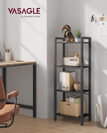 Стелаж VASAGLE Regal для книг, DVD та офісних документів, 4 яруси, 24x40x76,4 см, вінтажний коричнево-чорний колір (LLS098K02)