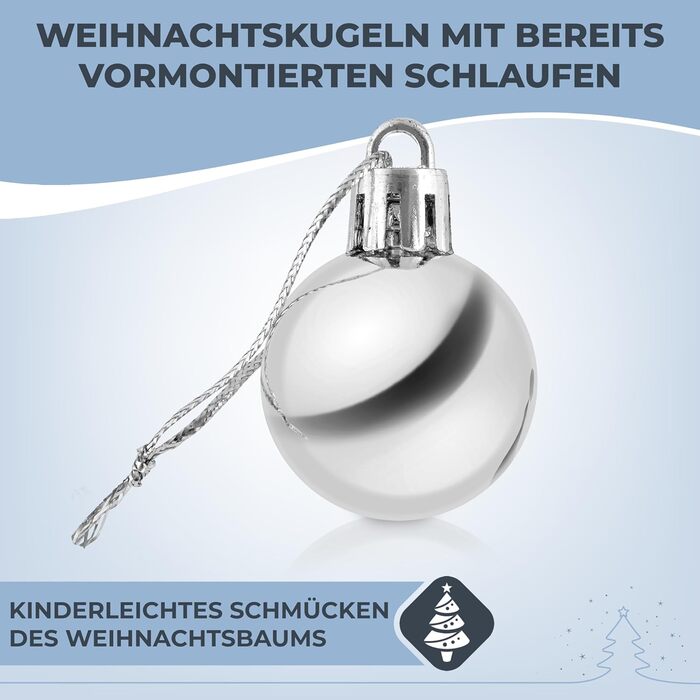 Набір різдвяних кульок - пластик, багато кольорів та розмірів, попередньо зібрані петлі, 100 різдвяних кульок (набір з 50, срібло)
