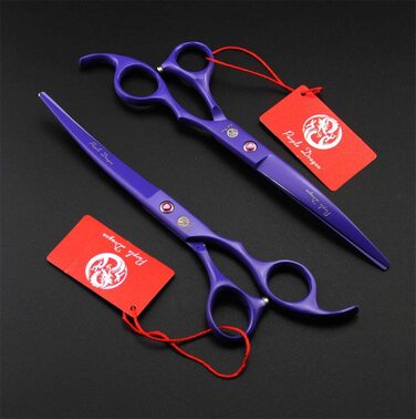 Професійні ножиці для стрижки домашніх тварин Purple Dragon, 7,0 дюймів, 4 шт., японський сталевий набір з прямим і вигнутим лезом, набір ножиць для стрижки собак з футляром (фіалка)