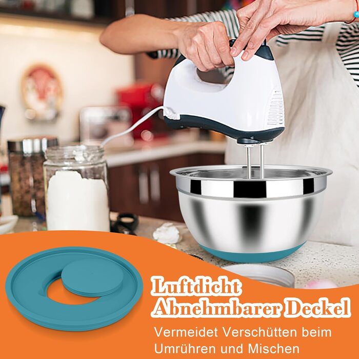 Набір місок Homikit з нержавіючої сталі, 6 шт. з тертками, кришками та силіконовим дном, 4.6/2.8/2.5/1.6/1.2/0.7 л, багатобарвний