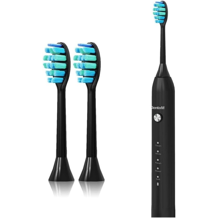 Електрична звукова зубна щітка з 5 режимами та акумулятором на 120 днів – ультразвукова щітка з розумною насадкою (Black 2 змінні насадки)