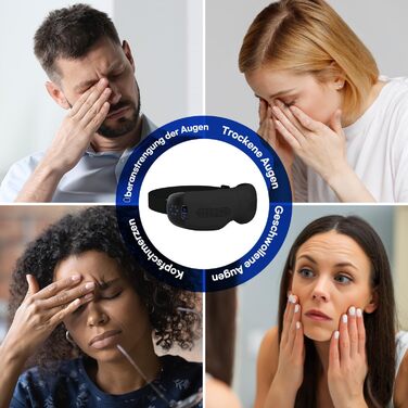 Масажер для очей HubiCare з підігрівом та охолодженням, компресією та вібрацією. Зняття мігрені, сухих очей, втоми. Bluetooth, білий (чорний)