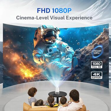 Проектор LYNCAST HY300 Pro: портативний, з Wi-Fi, Bluetooth, Android 11, 1080P/4K, поворотний 180°, для дому та на вулиці