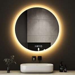 Круглий дзеркало для ванної кімнати Boromal з підсвічуванням, годинником та 3 кольорами світла (60см)