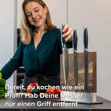 Магнітний брусок для ножів Coninx двосторонній | Тримач для ножів без ножів | Тримач для кухонних ножів з потужним магнітом | Підставка для ножів Coninx з антиковзким покриттям, горіховий колір
