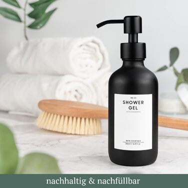 MONOKO Набір з 4 дозаторів для мила чорного матового кольору з скла, 500 мл | Дозатори для шампуню та мила для кухні | Нержавіюча сталь, з наліпками