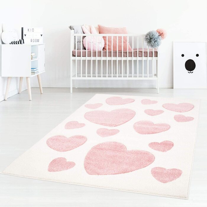 Дитячий килимок Taracarpet для дівчаток милі сердечка кремово-рожевий 160x230 см