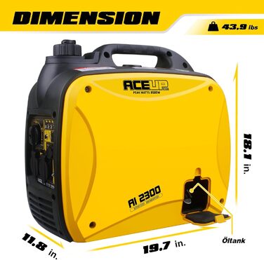 Бензиновий генератор Aceup Energy Inverter 3400W з інвертором, 230V/12V, USB, цифровий дисплей, 4-тактний, 23кг. Для дому, кемпінгу, відпочинку на природі.