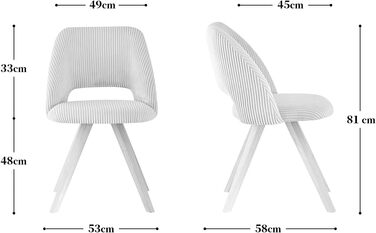 Набір з 2 стільців для їдальні B&D home® Vicky – оббивка з тканини Cord, сірий колір, ергономічна спинка, дерев'яні ніжки, дизайн модерн-кантрі для кухні, їдальні та вітальні