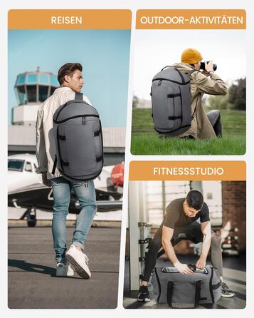 Спортивна сумка LOVEVOOK для чоловіків з відділенням для взуття, 65L, сіро-чорна