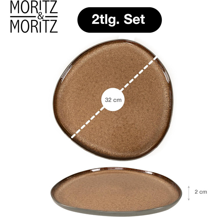 Набір посуду Moritz & Moritz ORGANIC на 6 осіб (18 предметів) - Елегантний набір тарілок з якісного кераміки (18 предметів) - 6 великих тарілок, 6 десертних тарілок, 6 супових тарілок, 2 сервірувальні тарілки (Бежевий)