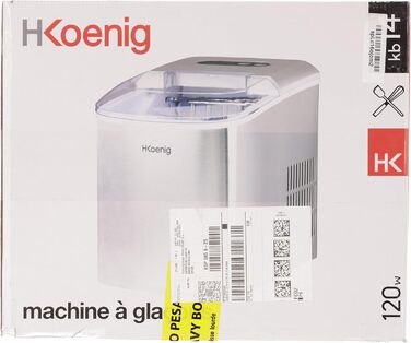 Машина для виробництва кубиків льоду H.Koenig, 3 розміри, 6-13 хв., 100 Вт, нержавіюча сталь, срібло, індикатор рівня води