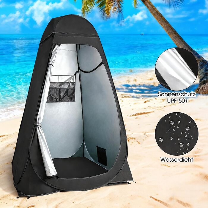Намет для туалету та душу, переносний, Pop-Up, для кемпінгу та пляжу, з UV захистом 50+, чорний