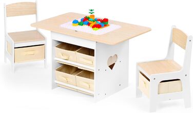 Дитячий стіл зі стільцями, ігровий стіл для дітей з місцем для зберігання, набір меблів для дитячої кімнати (натуральний колір)