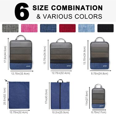 Набір компресійних органайзерів для одягу в дорогу (6 шт.), стискаючі пакувальні куби для валізи та рюкзака, темно-синій