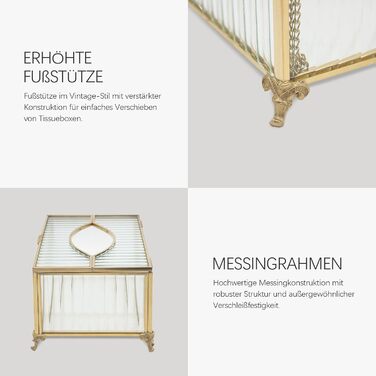 Скляна коробка для серветок SLHEQING Gold - органайзер для косметичних серветок, прямокутна модель для ванної, вітальні, спальні, офісу