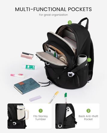 Шкільний рюкзак LOVEVOOK для підлітків, 5 клас, з нагрудною стрічкою, легкий, для дівчаток, 17.3 дюйми (Чорний)