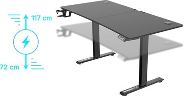 ULTRADESK Стіл для роботи та ігор, регулювання висоти, електричний, 140x68 см, чорний