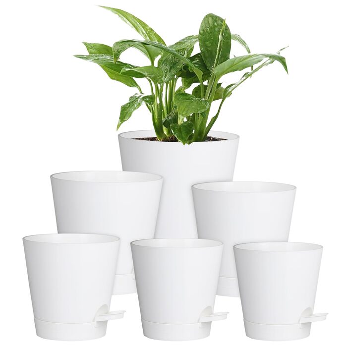 Набір горщиків для квітів Blumentopf 6 шт. з автополивом, чорний/білий, різні розміри (20.3-12.7 см), для дому та балкону