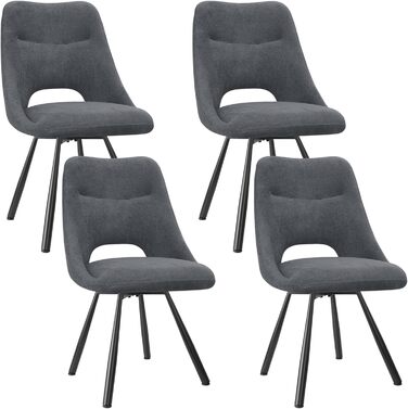 Набір обідніх стільців, 180° поворотний кухонний стілець, стільці для туалетного столика з імітацією бавовни-кашеміру, сучасний м'який стілець для вітальні з металевими ніжками (4 не поворотні, темно-сірий)