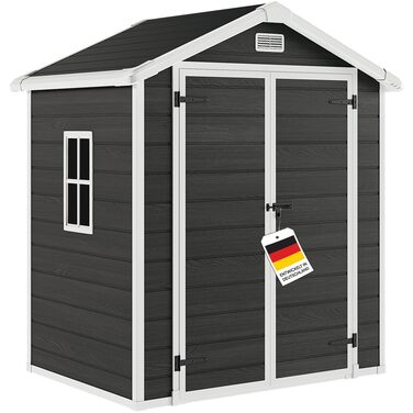 Сарай садовий STEELSØN Novara 192x92x151 см - пластиковий, з вікном, під дерево, темно-сірий, дах двосхилий