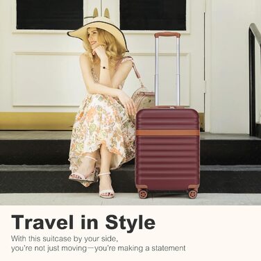 Чемодан-валіза KONO Mittelgroß (L) з ABS+PC, 4 колеса, TSA-замок (червоний/коричневий)