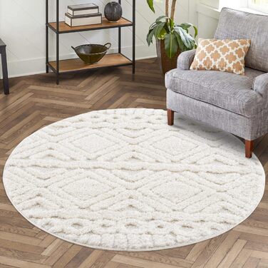 Килим City Shaggy Carpet Cream Diamond 3D Effect Shaggy Boho Scandi, 200 см круглий