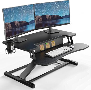 PUTORSEN Стіл-трансформер для роботи стоячи та сидячи 32'' з двоступеневою регуляцією, підставкою для клавіатури, підсклянником і нотатками, навантаження до 15 кг, чорний