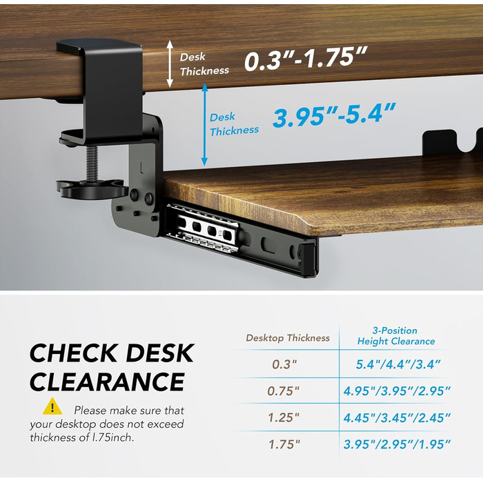 Висувна платформа для клавіатури під стіл з К-кріпленням, великого формату, стійка, для настільного комп'ютера, 838mm x 280 mm