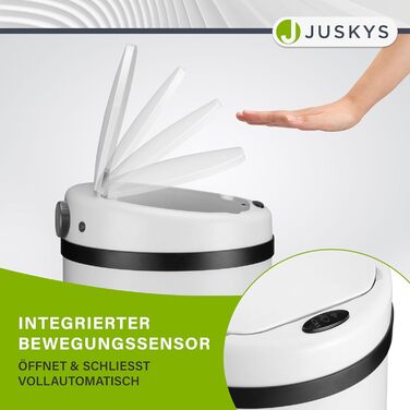 Відро для сміття Juskys з датчиком руху, 50 л - сталеве, з кришкою-затискачем для пакетів, кухонне