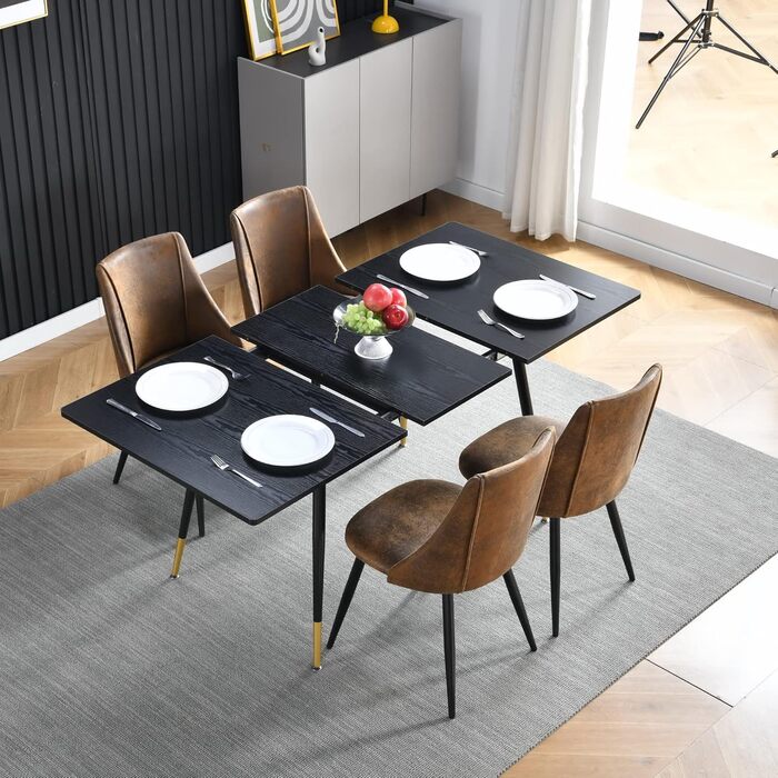 Стол обідній розкладний Cosy Meuble, 120-160x80x75 см, Чорний + Золотий, для кухні та їдальні