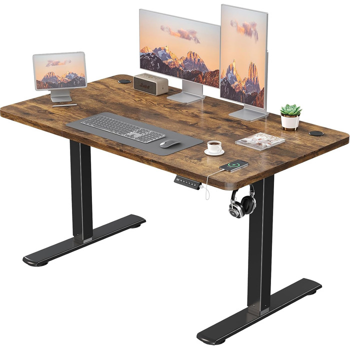 Електричний регульований стіл JUMMICO 120x60 см, коричневий з USB-портом для зарядки | Ергономічний стіл для роботи та навчання