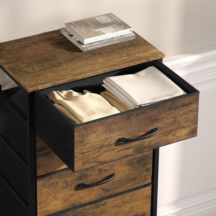 Комод з 5 шухлядами WOLTU SSK004whe, для спальні, вітальні, передпокою, з металевим каркасом та ДСП, вінтажний дизайн (чорний, 2)