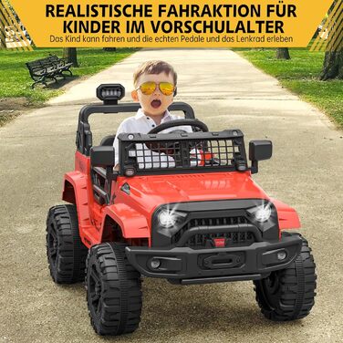 Дитячий електромобіль 12V з пультом, Bluetooth, LED, амортизацією, 2 швидкості, для дітей 3-8 років (білий/червоний)