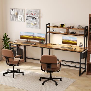 Ігровий стіл Devoko з підсвічуванням LED, 160x120 см, з розетками та USB, вінтажний коричневий. Комп'ютерний стіл з місцем для зберігання для геймерів та дому