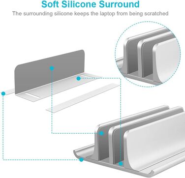 Підставка для ноутбука VAYDEER вертикальна, регульована, алюмінієва 4-в-1, для MacBook, iPad, ноутбуків до 17.3 дюймів - срібна