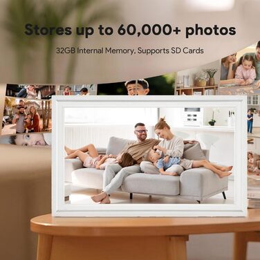 Цифрова фоторамка Frameo 15.6 дюймів з Wi-Fi, 32ГБ пам'яті, HD IPS сенсорний екран 1920x1080, автоматичний поворот та підтримка додатка Frameo