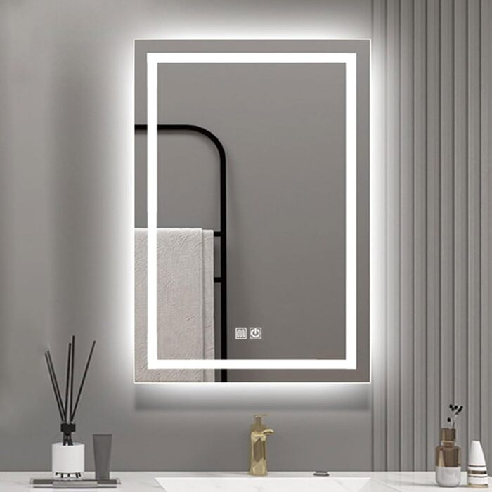 Дзеркало для ванної кімнати з підсвіткою LED, з 3 колірними температурами та функцією проти запотівання. Сенсорне керування. Підходить для готелів, вітальні, спальні.