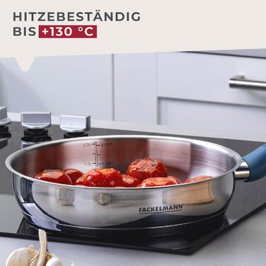 Фackelmann Essential: сковорода з нержавіючої сталі, 24 см, з ергономічною ручкою Bakelite та літрамною шкалою, синього кольору