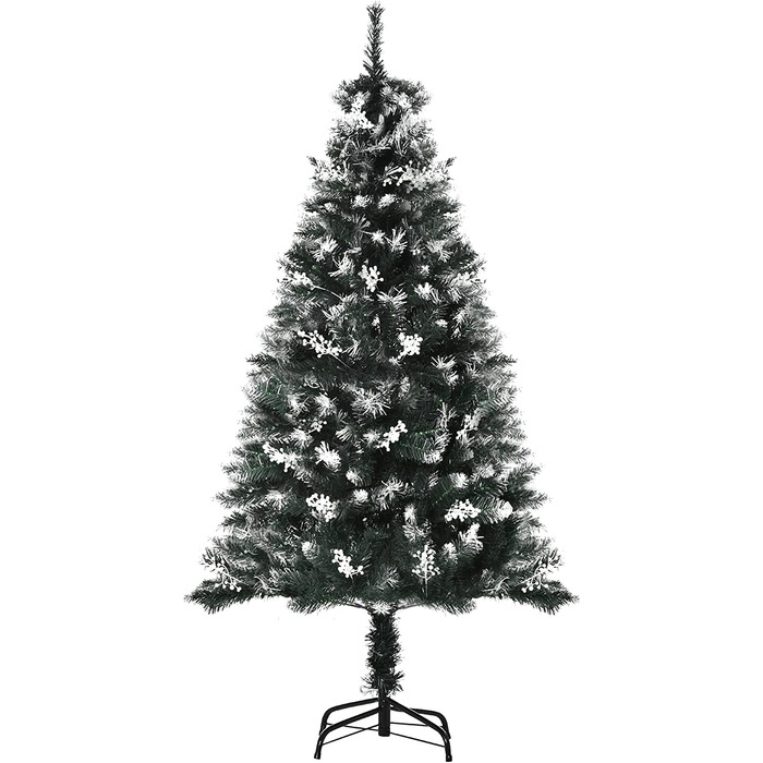 Штучна Різдвяна ялинка 1,5 м Різдвяна ялинка, покрита снігом дизайнерська ялинка 378 гілок вогнестійкий ПВХ темно-зелений Ø75