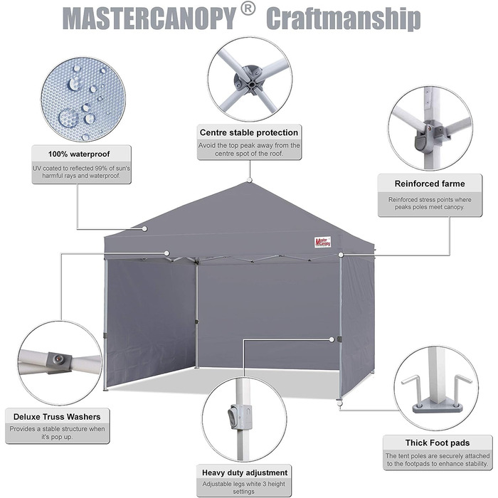 Павільйон MasterCanopy 3x3 м з боковими стінками, сірий, складний