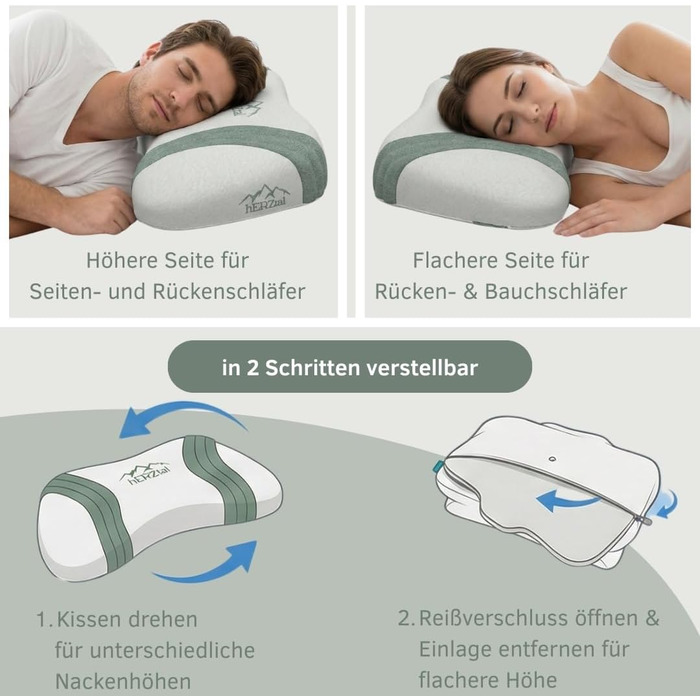 Ортопедична подушка для шиї з ефектом пам'яті - ергономічна подушка для сну на боці, спині та животі - підтримка шиї проти болю в шиї - сертифікат Oeko-Tex Made in Green, знімний чохол