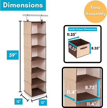Кращий інтернет-шафа-органайзер з висувними ящиками, 6 полиць, 3 висувних ящика, для одягу, светрів, взуття, аксесуарів, коричневий (бежевий)
