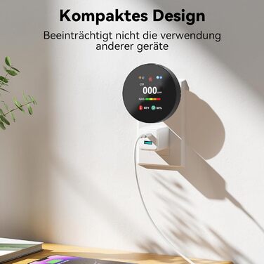 Детектор чадного газу та газу з вилкою, 4-в-1 CO-детектор з датчиком температури та вологості, з акустичним сигналом для дому та автокаравану, 1 шт. (Чорний)