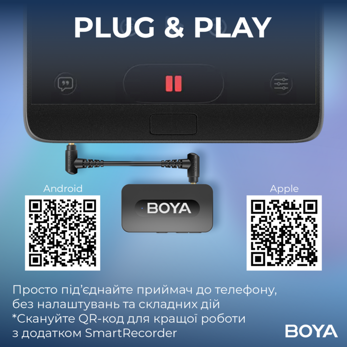 Бездротовий петличний мікрофон BOYA BY-V35 TRS for camera Black