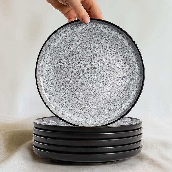 Набір посуду Twinzee Steingut 24 шт. для 6 осіб: тарілки та миски - серія Riviera (Perla, глибокі тарілки (x6))