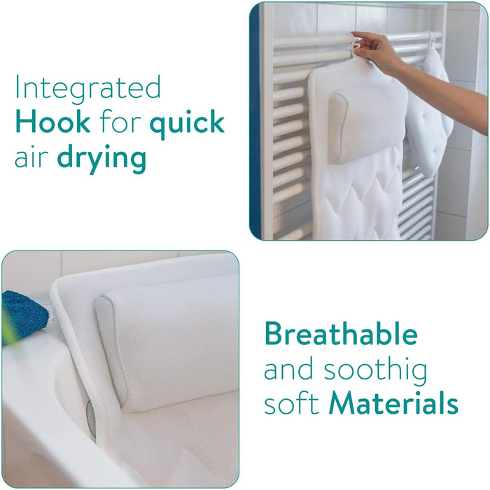 Набір для ванни Navaris: килимок та подушка для ванни - 125x42 см, білий