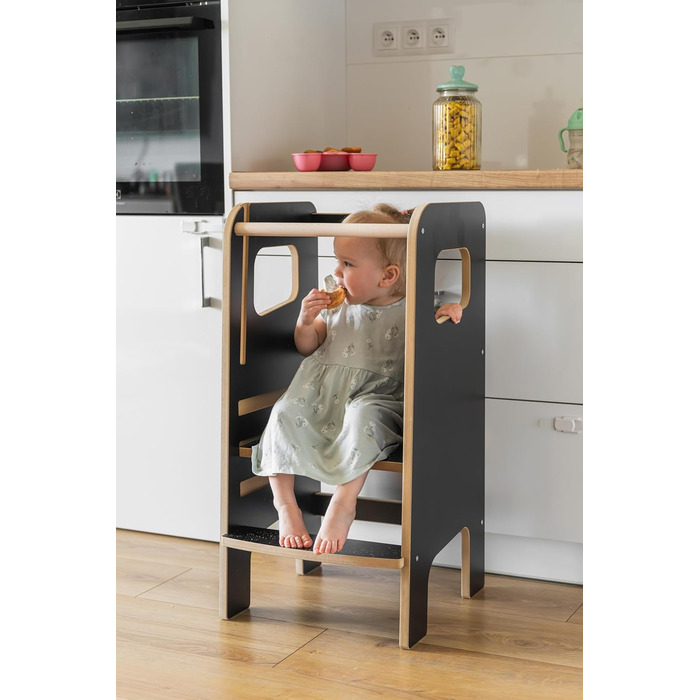 Дитячий навчальний стільчик Монтессорі з перекладиною – білий кухонний помічник, підставка для малюків, безпечна та надійна, з фіксатором, регульована висота, улюблець батьків, сучасний та стійкий Model 4 - Білий (Model 4 - Чорний)