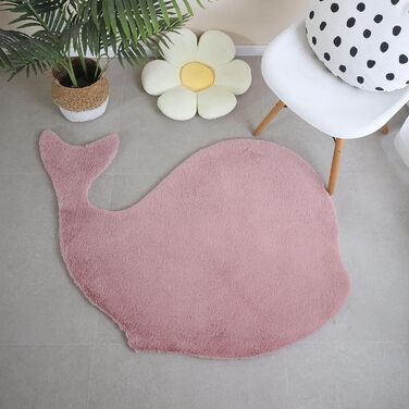 Дитячий килим Whale Design Маленький килимок зі штучного хутра - Волохатий пухнастий килимок для дівчинки та хлопчика в дитячій кімнаті Надзвичайно м'який килимок, який можна прати - Килимок для дитячої кімнати (80x120 см, рожевий)