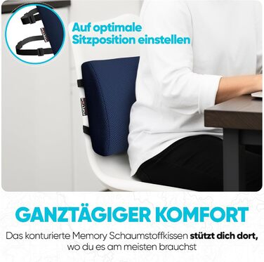 Подушка під поперек FORTEM з ефектом пам'яті для авто, ігрового та офісного стільця, ортопедична підтримка спини з дихаючою знімною обкладинкою (Синій сітчастий матеріал)